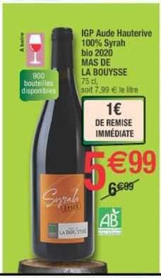 igp aude hauterive 100% syrah bio 2020 mas de la bouysse