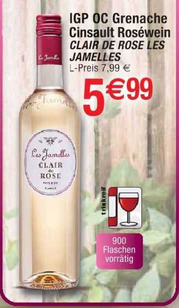 igp oc grenache cinsault roséwein clair de rose les jamelles