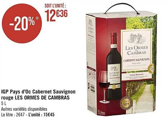 igp pays d'oc cabernet sauvignon rouge les ormes de cambras