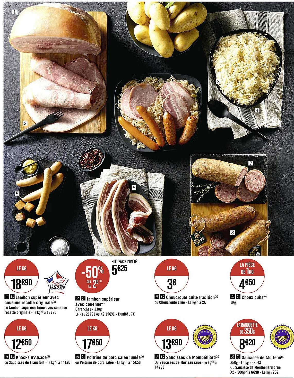 Jambon Supérieur Avec Couenne Recette Originale, Knacks D;Alsace, Jamon Supérieur Avec Couenne, Choucroute Cuite Tradition, Saucisses De Montbélliard, Choux Cuits, Saucisse De Morteau