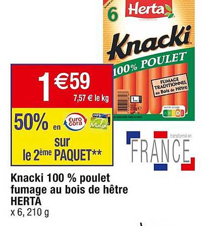 knacki 100% poulet fumage au bois de hêtre herta