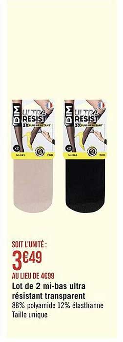 lot de 2 mi-bas ultra résistant transparent