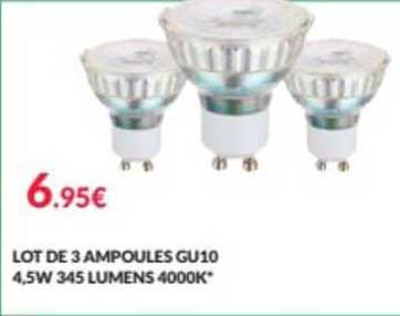 lot de 3 ampoules gu10 4,5 w 345 lumens 4000 k