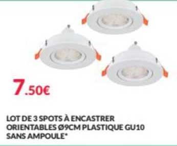 lot de 3 spots à encastrer orientables ø 9 cm plastique gu10 sans ampoule