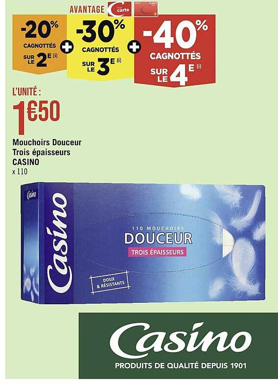 mouchoirs douceur trois épaisseurs casino