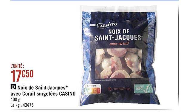 noix de saint-jacques avec corail surgelées casino