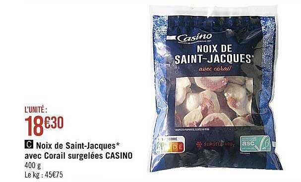 noix de saint-jacques avec corail surgelées casino