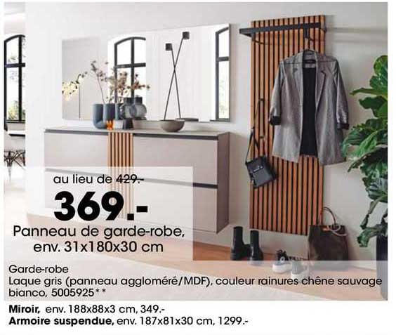 panneau de garde-robe, env 31 x 180  x 30 cm