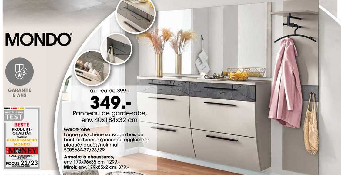 panneau de garde-robe, env 40 x 184 x 32 cm mondo