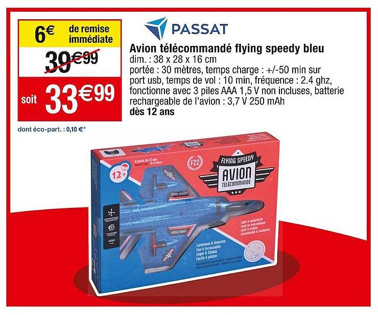 passat avion télécommandé flying speedy bleu