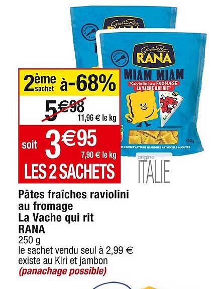 pâtes fraîches raviolini au fromage la vache qui rit rana