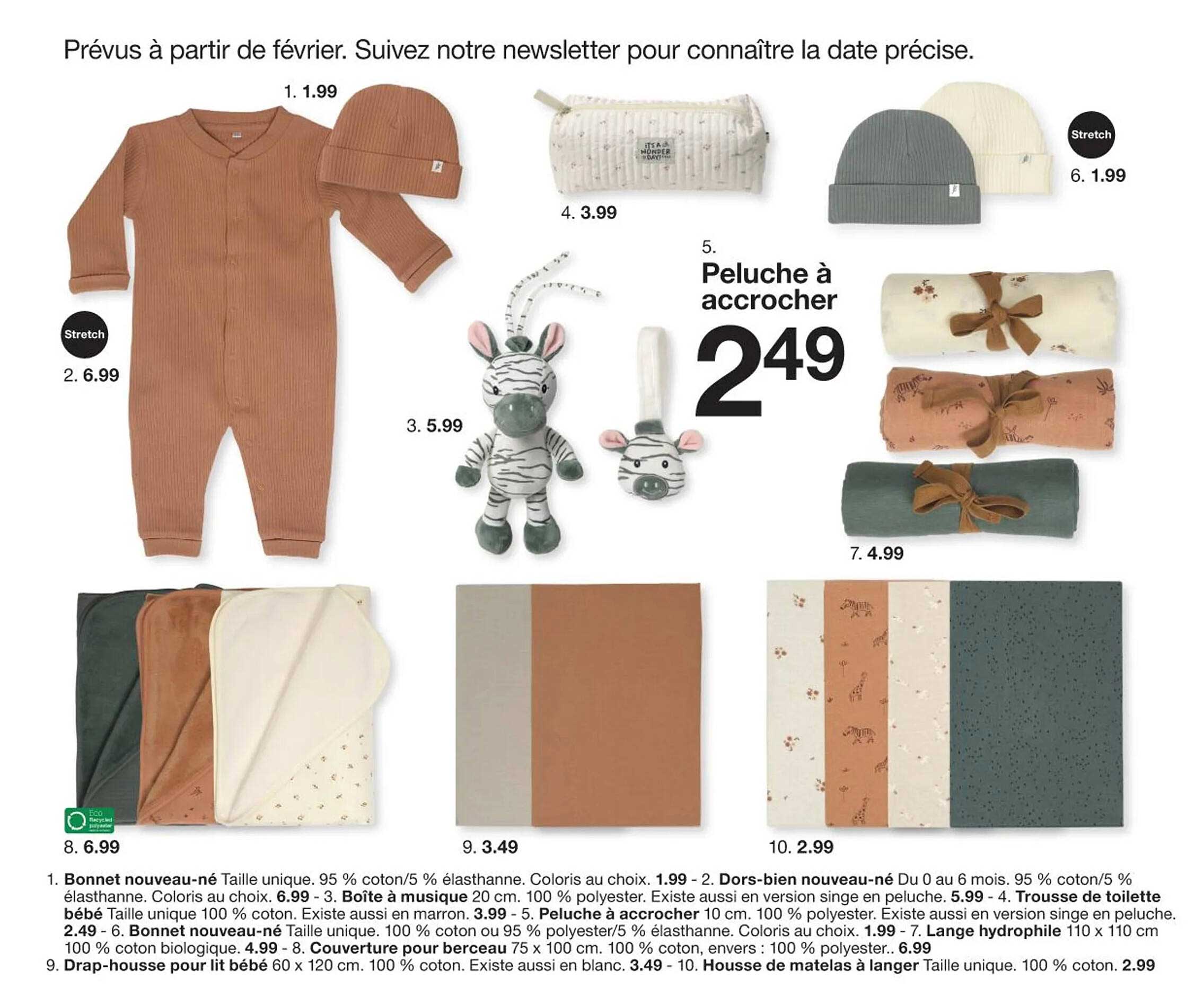 peluche à accrocher, bonnet nouveau-né, dors-bien nouveau-né, boîte à musique, trousse de toilette bébé, peluche à accrocher, couverture pour berceau, housse matelas à langer, drap-housse pour lit béb
