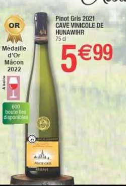 pinot gris 2021 cave vinicole de hunawihr