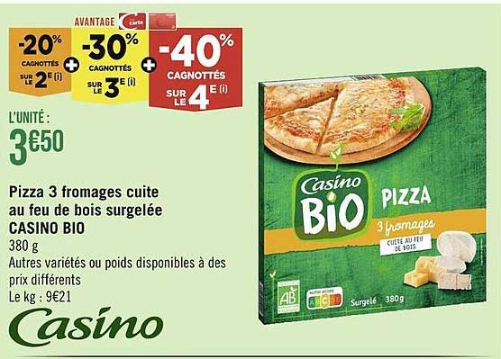 Pizza 3 Fromages Cuite Au Feu De Bois Surgelée Casino Bio