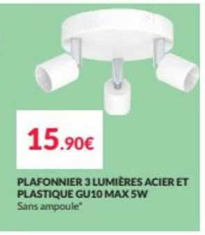 plafonnier 3 lumières acier et plastique gu10 max 5 w