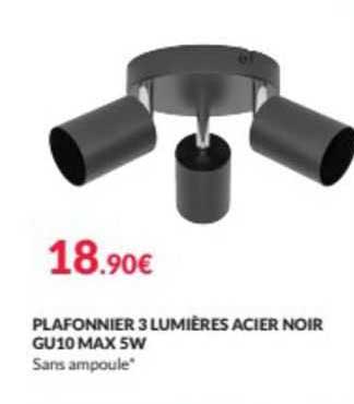 plafonnier 3 lumières acier noir gu10 max 5 w