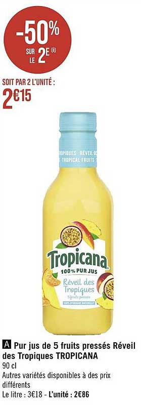 Pur Jus De 5 Fruits Pressés Réveil Des Tropiques Tropicana
