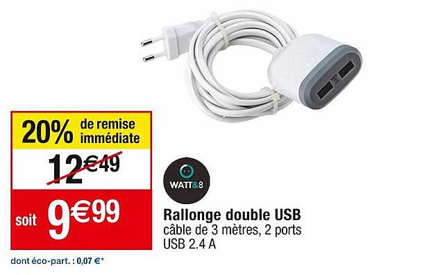 rallonge double usb watt&8