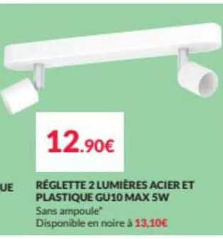 réglette 2 lumières acier et plastique gu10 max 5 w