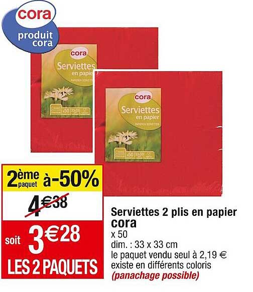serviettes 2 plis en papier cora