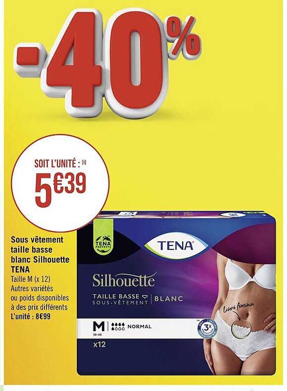 sous vêtement taille basse blanc silhouette tena