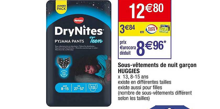 sous-vêtements de nuit garçon huggies