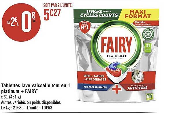 tablettes lave vaisselle tout en 1 platinum + fairy