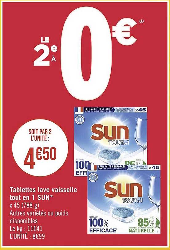 tablettes lave vaisselle tout en 1 sun