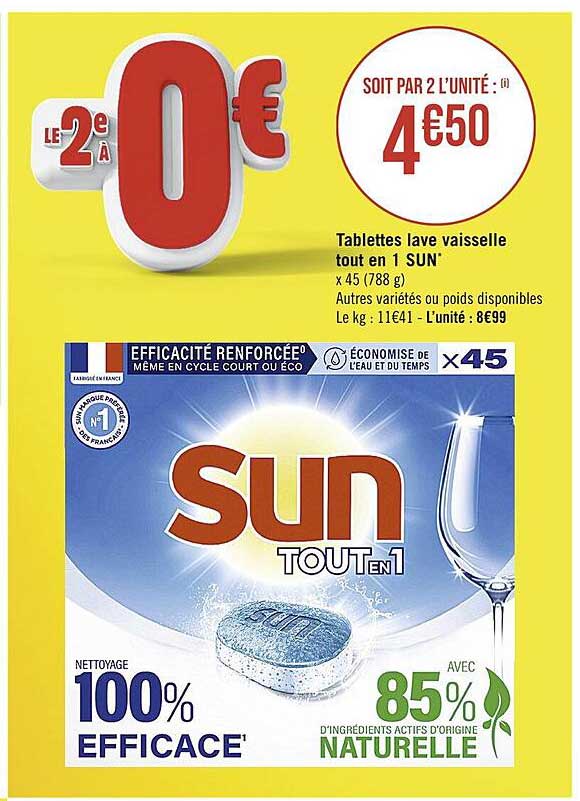 tablettes lave vaisselle tout en 1 sun