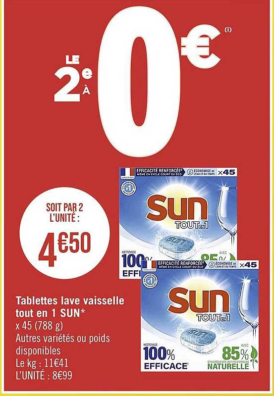 tablettes lave vaisselle tout en 1 sun