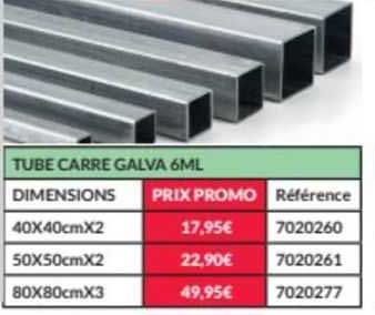 tube carré galva 6 ml