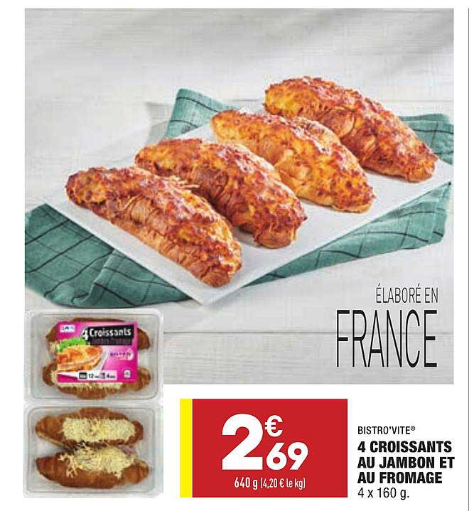 4 Croissants Au Jambon Et Au  Fromage Bistro'vite
