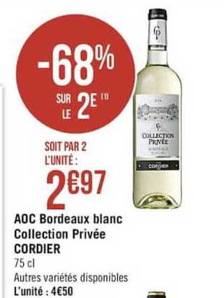 aoc bordeaux blanc collection privée cordier