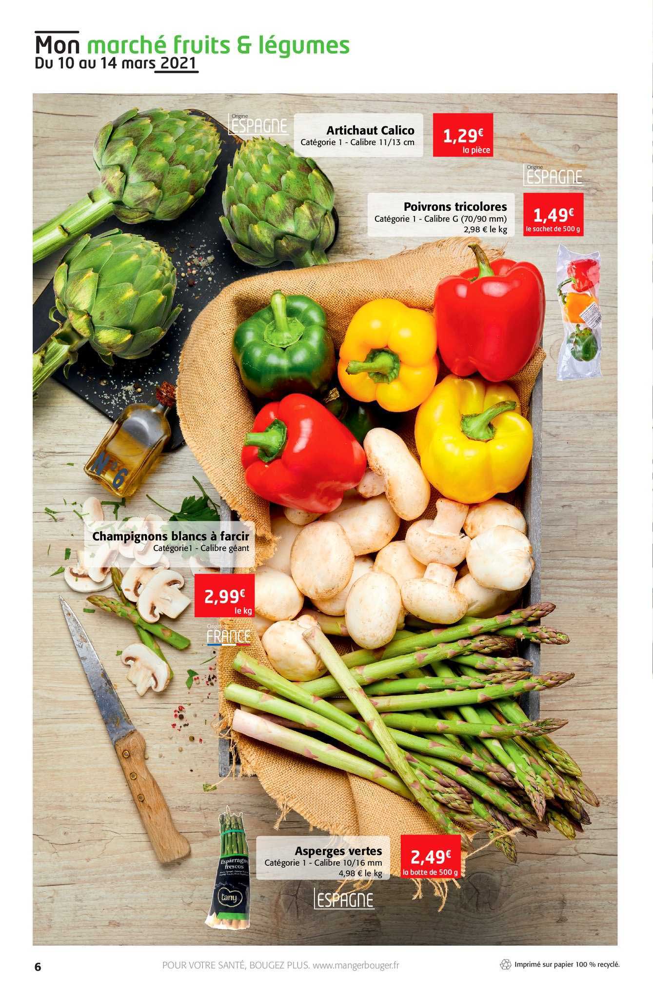 artichaud calico, poivrons tricolores, champignons blancs à farcir, asperges vertes