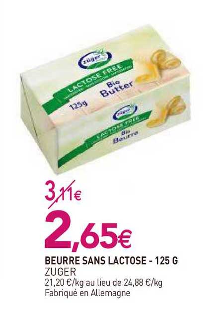 beurre sans lactose - 125 g zuger