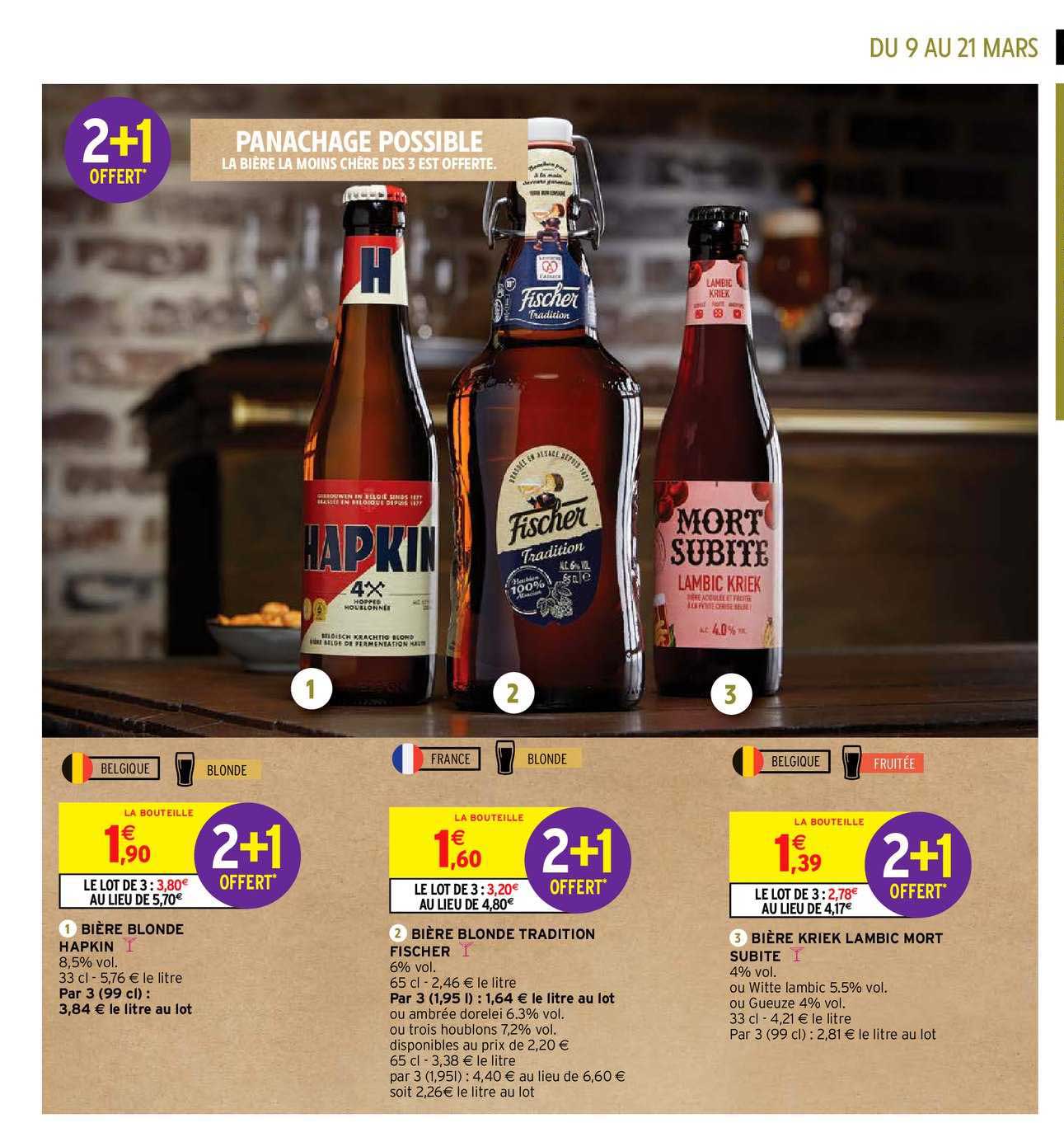 bière blonde hapkin, bière blonde tradition fischer, bière kriek lambic mort subite