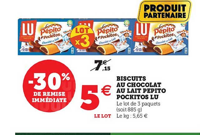 biscuits au chocolat au lait pepito pockitos lu