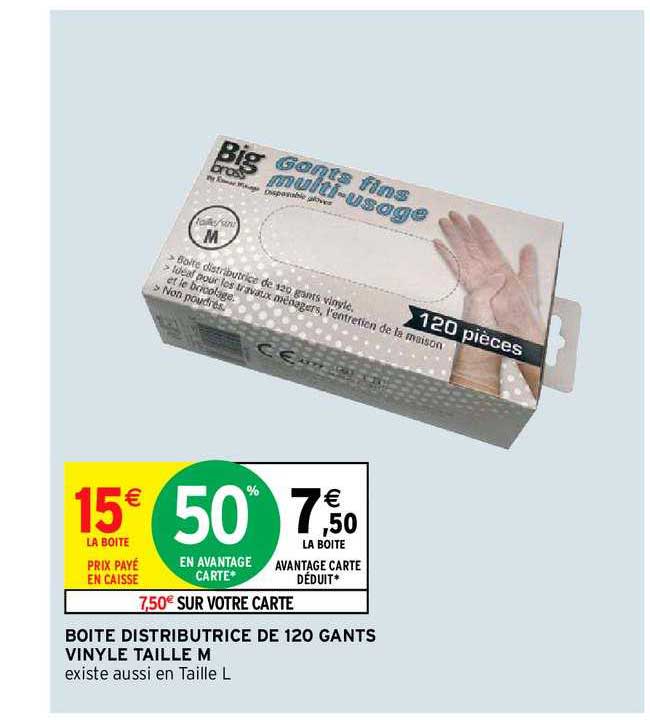 boîte distributrice de 120 gants vinyle taille m
