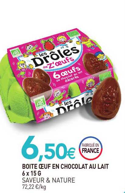 Boîte œuf En Chocolat Au Lait 6 X 15 G Saveur & Nature