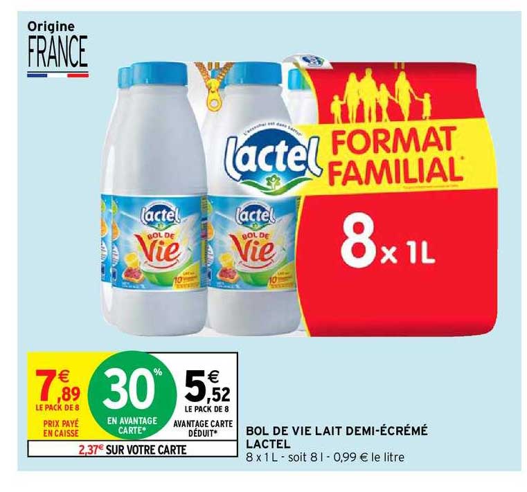 bol de vie lait demi-écrémé lactel