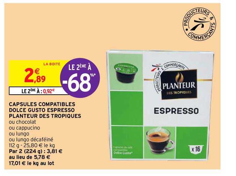capsules compatibles dolce gusto espresso planteur des tropiques