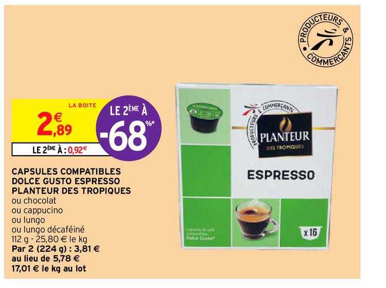 capsules compatibles dolce gusto espresso planteur des tropiques