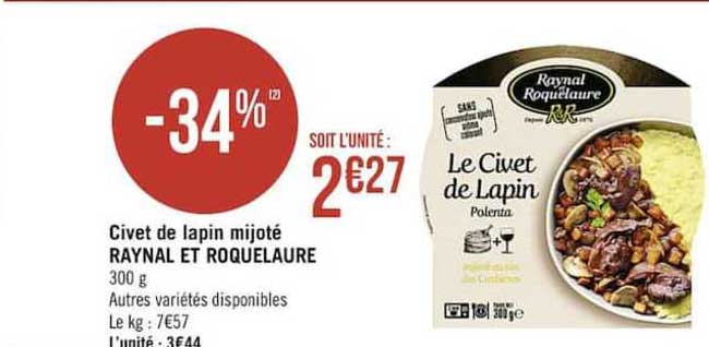 civet de lapin mijoté raynal et roquelaure