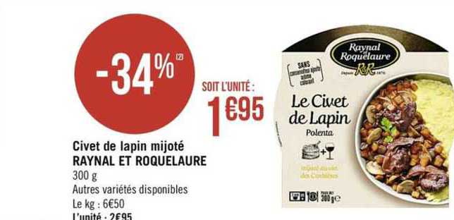 civet de lapin mijoté raynal et roquelaure