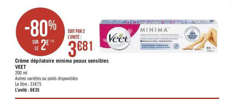 crème dépilatoire minima peaux sensibles veet