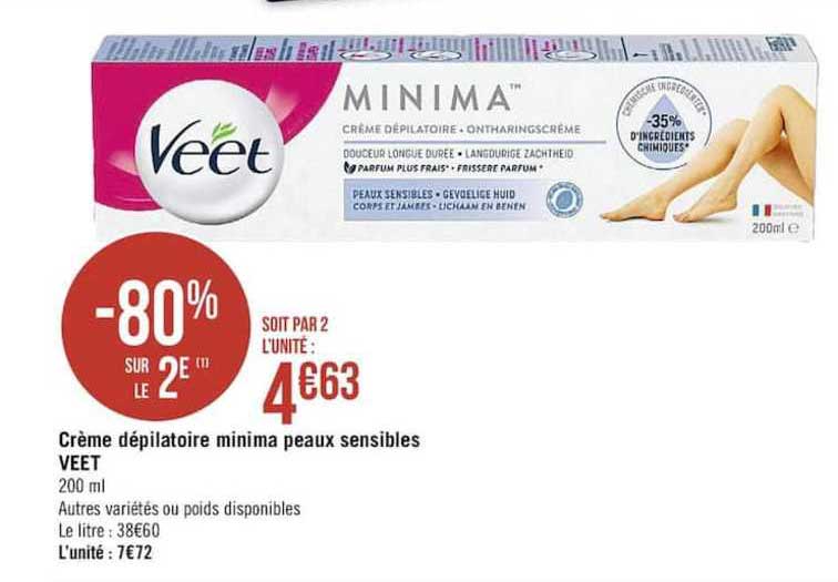 crème dépilatoire minima peaux sensibles veet