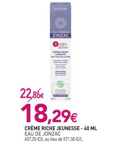 crème riche jeunesse - 40 ml eau de jonzac