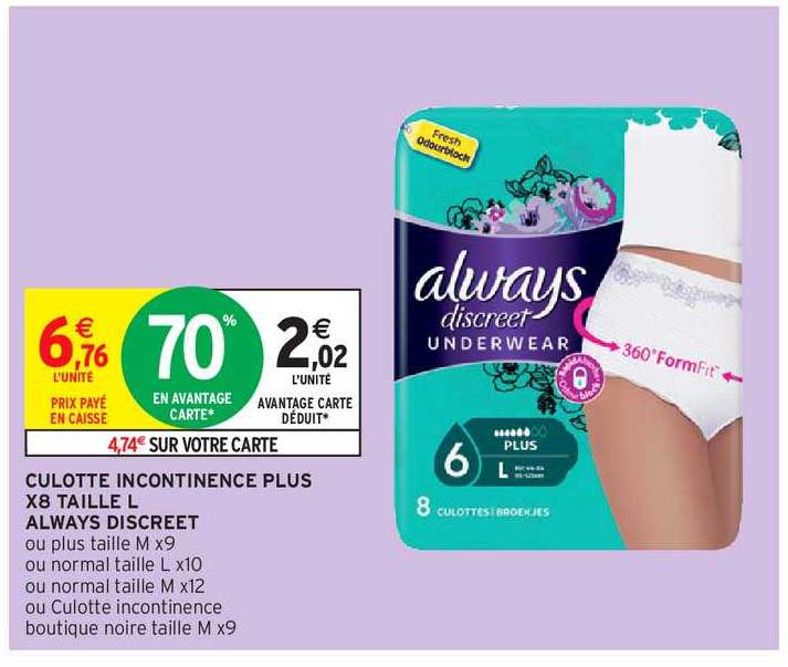 Culotte Incontinence Plus X8 Taille L Always Discreet