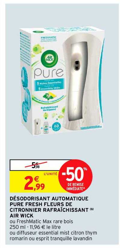 désodorisant automatique pure fresh fleurs de citronnier rafraîchissant air wick