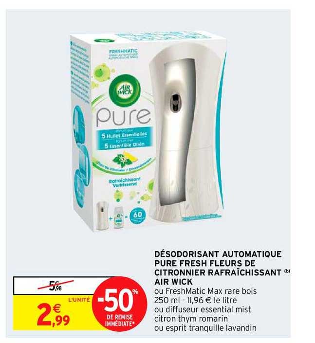 désodorisant automatique pure fresh fleurs de citronnier rafraîchissant air wick